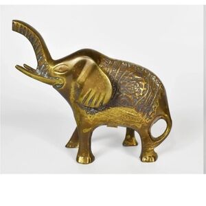 Vintage Mid 20th Century Solid Brass Lucky Trunk Up Elephant Figurines